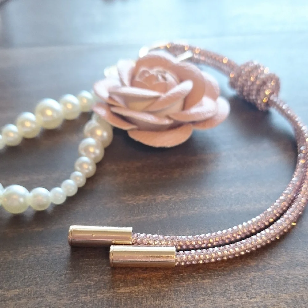 Elegant Pink Rose Bag Charm with Pearls